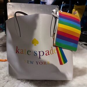 Kate Spade White Tote with Rainbow Details